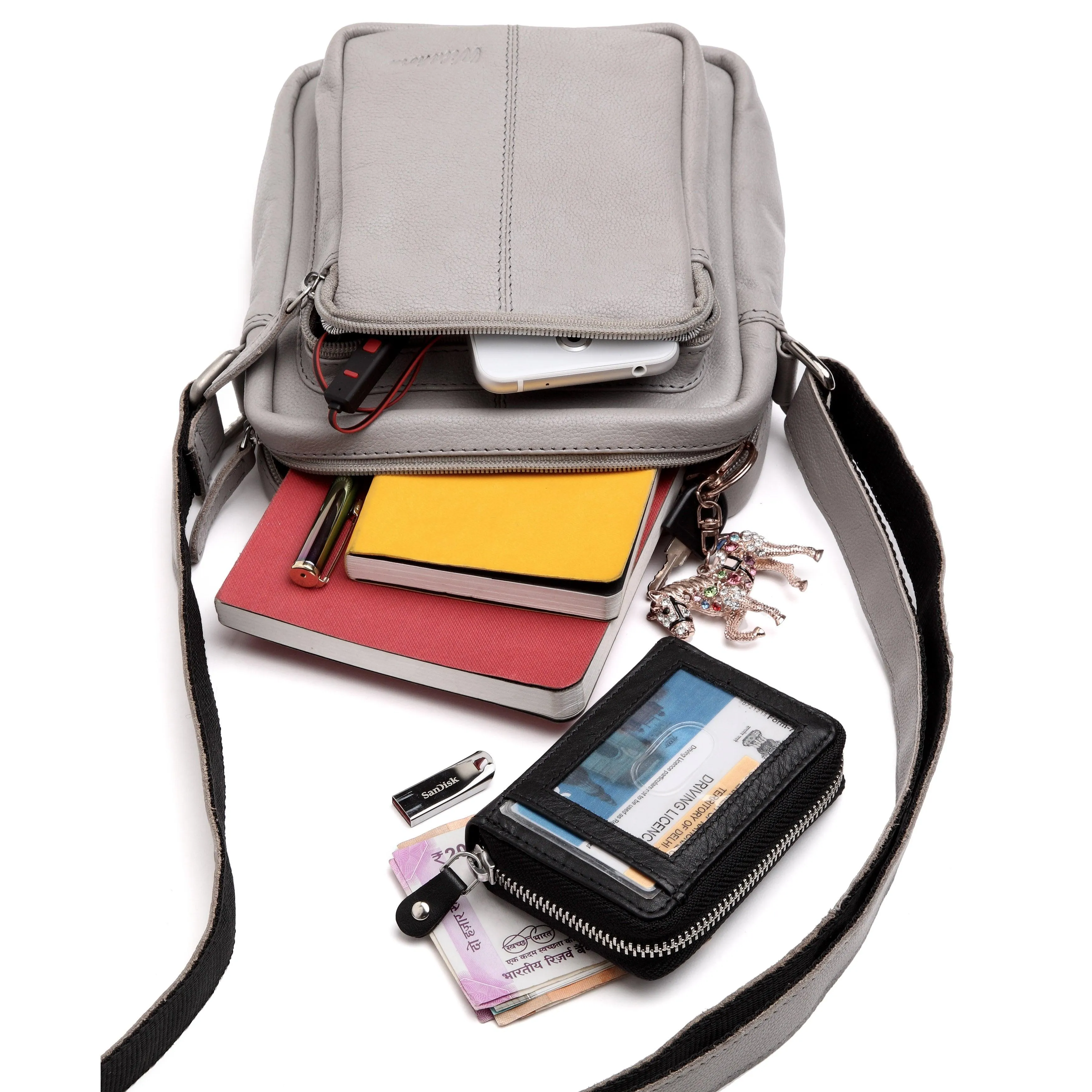 WildHorn® Upper Grain Genuine Leather Ladies Sling Bag | Cross-body Bag | Shoulder Bag with Adjustable Strap for Girls & Women.