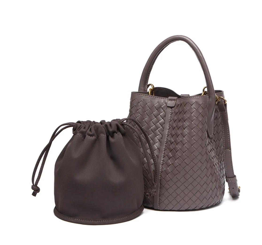 Woven Bucket Bag in Sheepskin Leather
